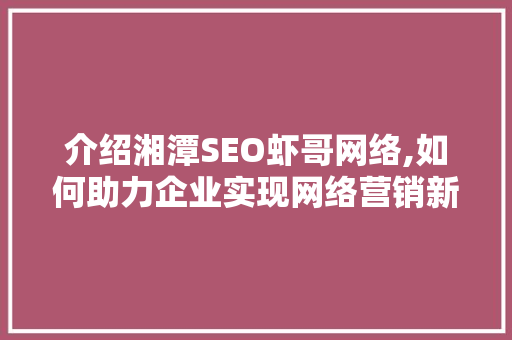 介绍湘潭SEO虾哥网络,如何助力企业实现网络营销新突破
