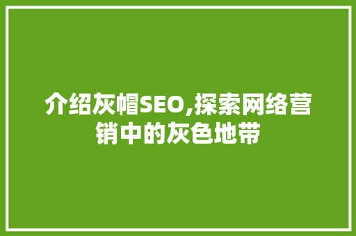 介绍灰帽SEO,探索网络营销中的灰色地带 搜狗SEO