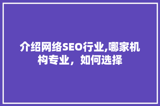 介绍网络SEO行业,哪家机构专业，如何选择 GoogleSEO