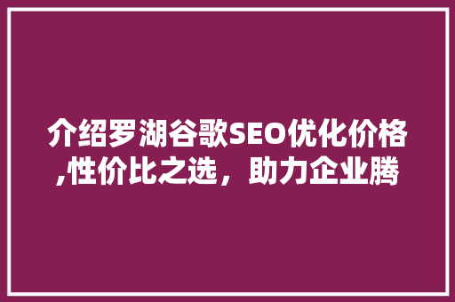 介绍罗湖谷歌SEO优化价格,性价比之选，助力企业腾飞 GoogleSEO