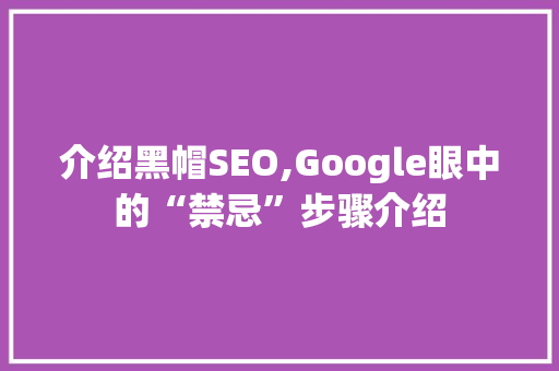 介绍黑帽SEO,Google眼中的“禁忌”步骤介绍 搜狗SEO