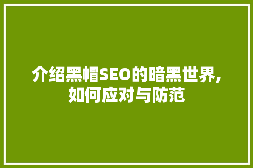 介绍黑帽SEO的暗黑世界,如何应对与防范