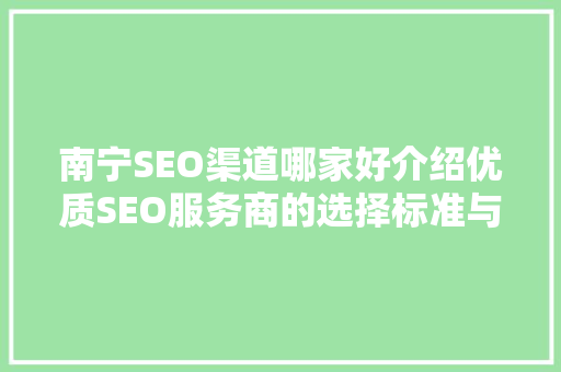 南宁SEO渠道哪家好介绍优质SEO服务商的选择标准与实战例子 GoogleSEO