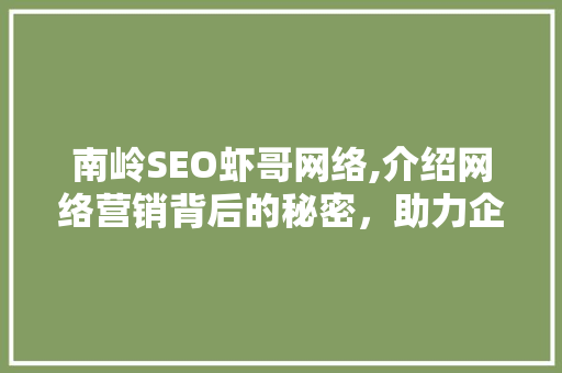 南岭SEO虾哥网络,介绍网络营销背后的秘密，助力企业成功突围 神马SEO