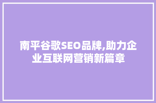 南平谷歌SEO品牌,助力企业互联网营销新篇章 GoogleSEO