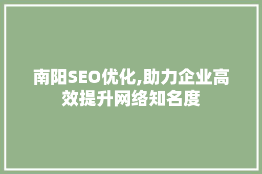 南阳SEO优化,助力企业高效提升网络知名度 GoogleSEO