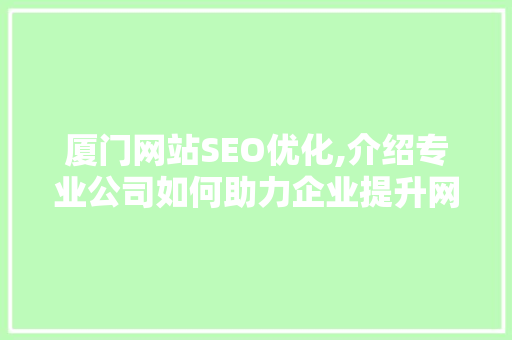 厦门网站SEO优化,介绍专业公司如何助力企业提升网络影响力 百度SEO