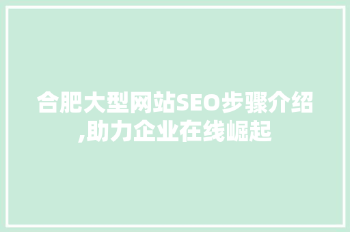 合肥大型网站SEO步骤介绍,助力企业在线崛起