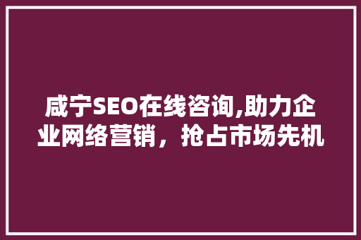 咸宁SEO在线咨询,助力企业网络营销，抢占市场先机
