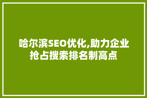 哈尔滨SEO优化,助力企业抢占搜索排名制高点