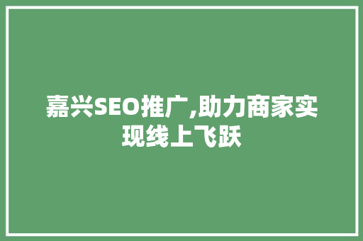 嘉兴SEO推广,助力商家实现线上飞跃