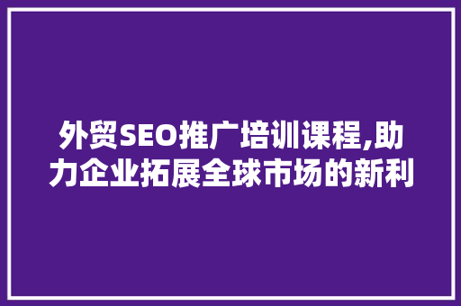 外贸SEO推广培训课程,助力企业拓展全球市场的新利器