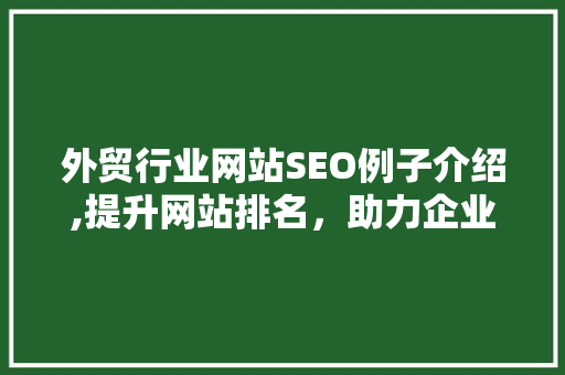 外贸行业网站SEO例子介绍,提升网站排名，助力企业腾飞 搜狗SEO
