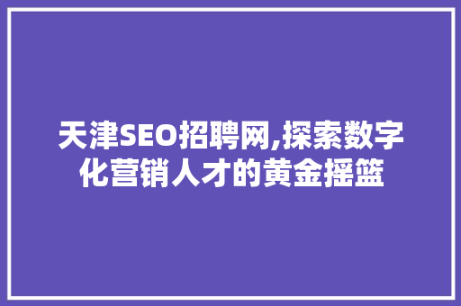 天津SEO招聘网,探索数字化营销人才的黄金摇篮 百度SEO