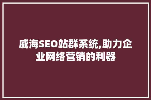 威海SEO站群系统,助力企业网络营销的利器 GoogleSEO