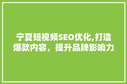 宁夏短视频SEO优化,打造爆款内容，提升品牌影响力