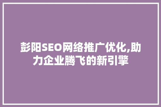 彭阳SEO网络推广优化,助力企业腾飞的新引擎 GoogleSEO