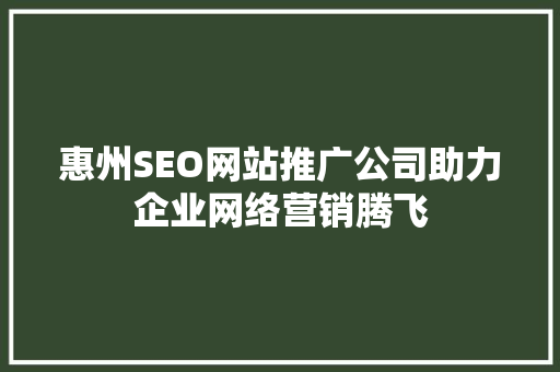 惠州SEO网站推广公司助力企业网络营销腾飞