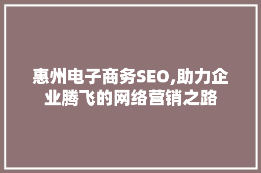 惠州电子商务SEO,助力企业腾飞的网络营销之路 搜狗SEO
