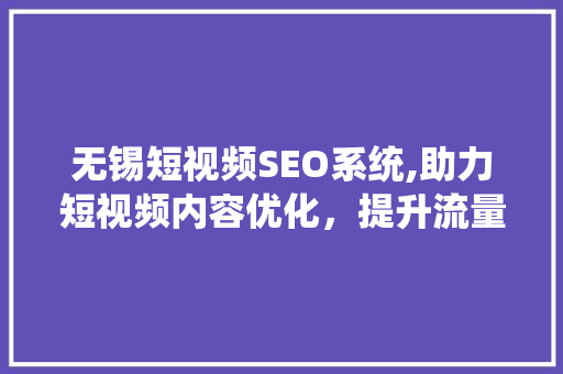 无锡短视频SEO系统,助力短视频内容优化，提升流量转化 百度SEO