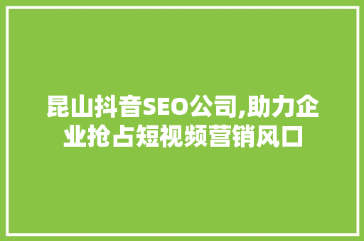 昆山抖音SEO公司,助力企业抢占短视频营销风口 必应SEO