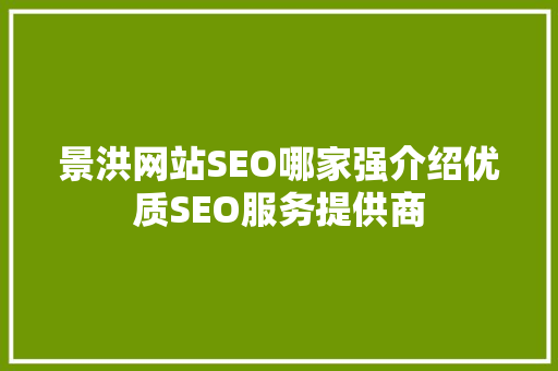 景洪网站SEO哪家强介绍优质SEO服务提供商