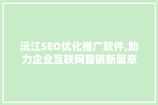 沅江SEO优化推广软件,助力企业互联网营销新篇章