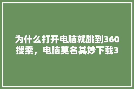 为什么打开电脑就跳到360搜索，电脑莫名其妙下载360 神马SEO