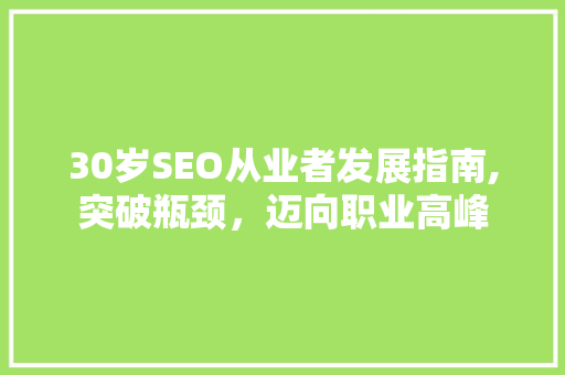 30岁SEO从业者发展指南,突破瓶颈，迈向职业高峰 神马SEO