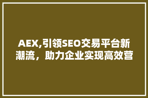 AEX,引领SEO交易平台新潮流，助力企业实现高效营销