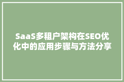 SaaS多租户架构在SEO优化中的应用步骤与方法分享 必应SEO