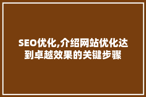 SEO优化,介绍网站优化达到卓越效果的关键步骤 神马SEO