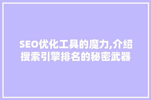 SEO优化工具的魔力,介绍搜索引擎排名的秘密武器 必应SEO