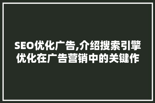 SEO优化广告,介绍搜索引擎优化在广告营销中的关键作用 神马SEO
