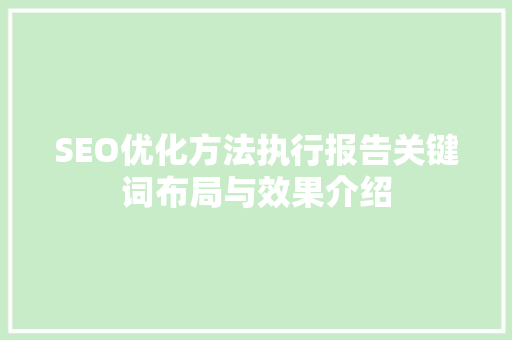 SEO优化方法执行报告关键词布局与效果介绍 神马SEO