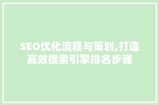 SEO优化流程与策划,打造高效搜索引擎排名步骤 百度SEO