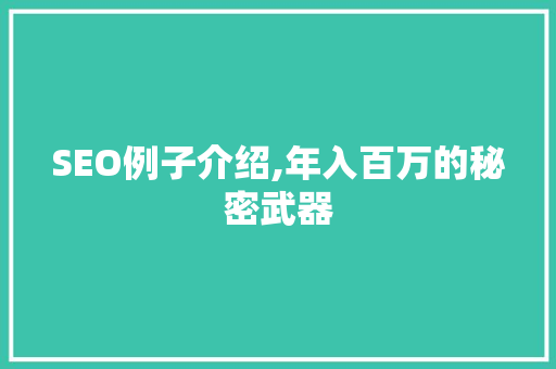 SEO例子介绍,年入百万的秘密武器 GoogleSEO