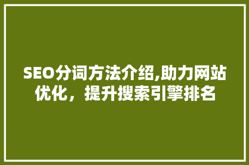 SEO分词方法介绍,助力网站优化，提升搜索引擎排名