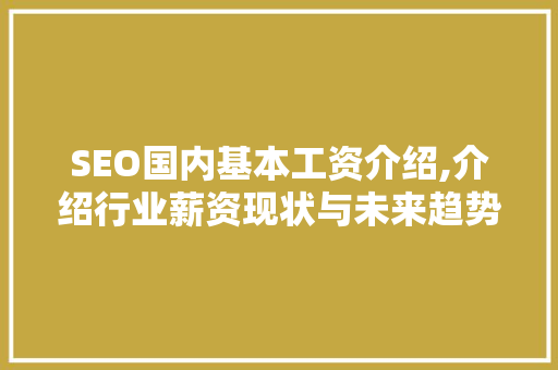 SEO国内基本工资介绍,介绍行业薪资现状与未来趋势 搜狗SEO