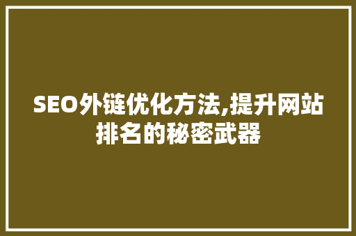 SEO外链优化方法,提升网站排名的秘密武器 搜狗SEO