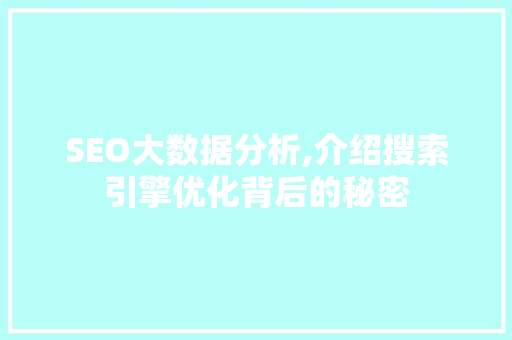 SEO大数据分析,介绍搜索引擎优化背后的秘密 神马SEO