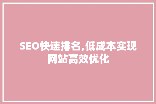 SEO快速排名,低成本实现网站高效优化 GoogleSEO