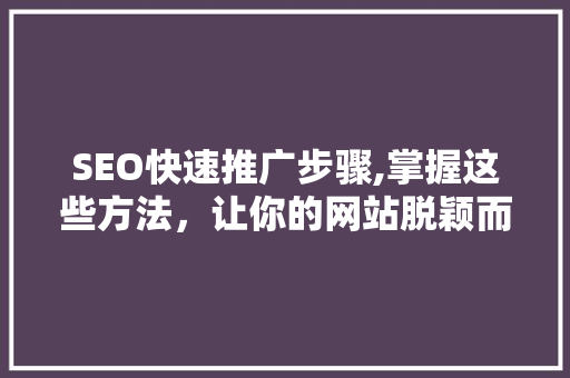 SEO快速推广步骤,掌握这些方法，让你的网站脱颖而出！ 神马SEO