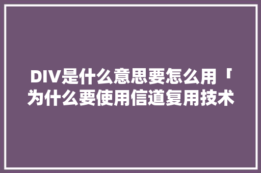 DIV是什么意思要怎么用「为什么要使用信道复用技术?常用的信道复用技术有哪些?」