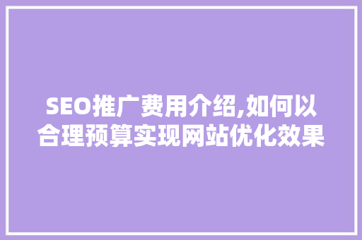 SEO推广费用介绍,如何以合理预算实现网站优化效果最大化 百度SEO