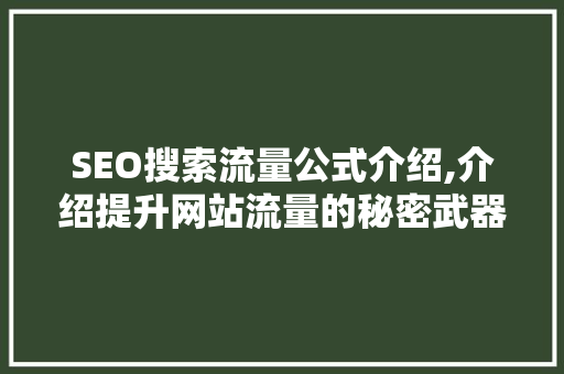SEO搜索流量公式介绍,介绍提升网站流量的秘密武器 搜狗SEO