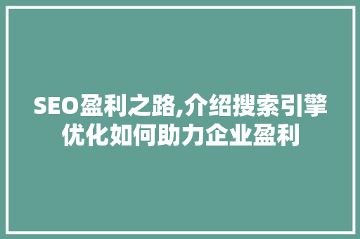 SEO盈利之路,介绍搜索引擎优化如何助力企业盈利 GoogleSEO