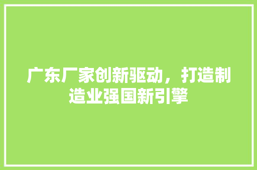 广东厂家创新驱动，打造制造业强国新引擎