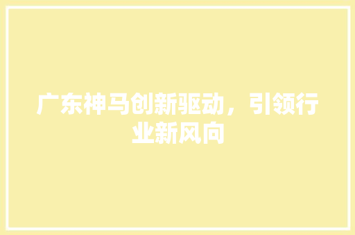 广东神马创新驱动，引领行业新风向