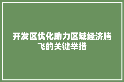 开发区优化助力区域经济腾飞的关键举措